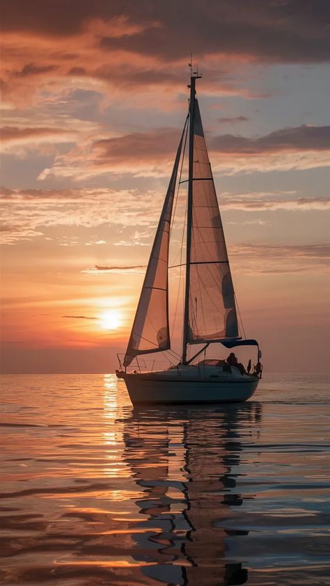 a sailboat sailing in the ocean at sunset