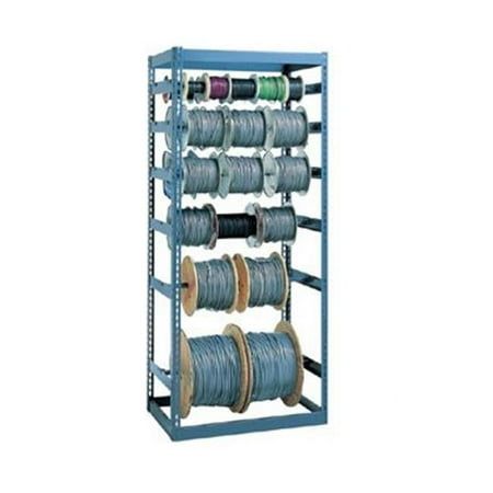 a rack with several spools of wire on it and reels in the middle