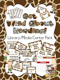 the library / media center pack includes giraffe printables