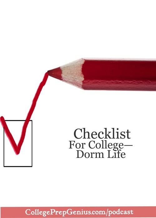 a red pencil with the words checklist for college dorm life on it and an arrow pointing