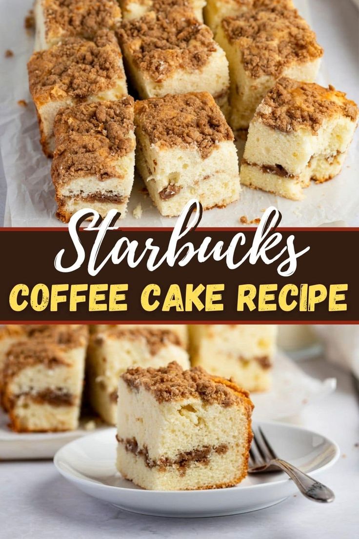 starbucks coffee cake recipe with crumbs on top and in the middle, cut into squares