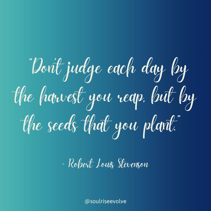 a quote from robert louis stevens on don't judge each day by the harvest you scrap, but by the seeds that you plant