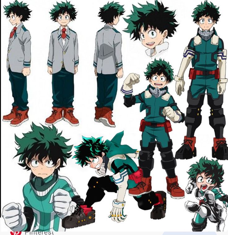 an anime character poses in different outfits and hair styles, including the green - haired boy