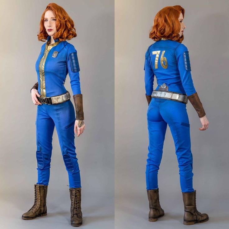 two photos of a woman dressed in blue and gold, with her hands on her hips