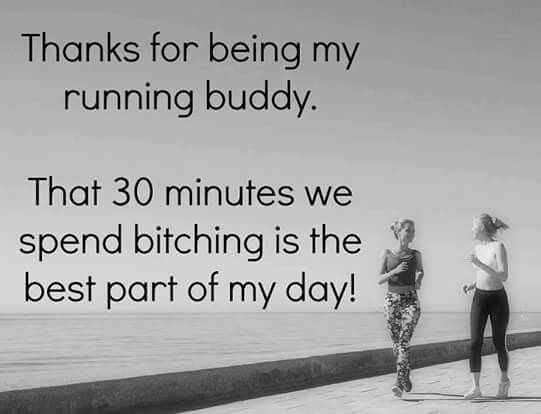 two women standing next to each other near the ocean with text that reads thanks for being my running buddy