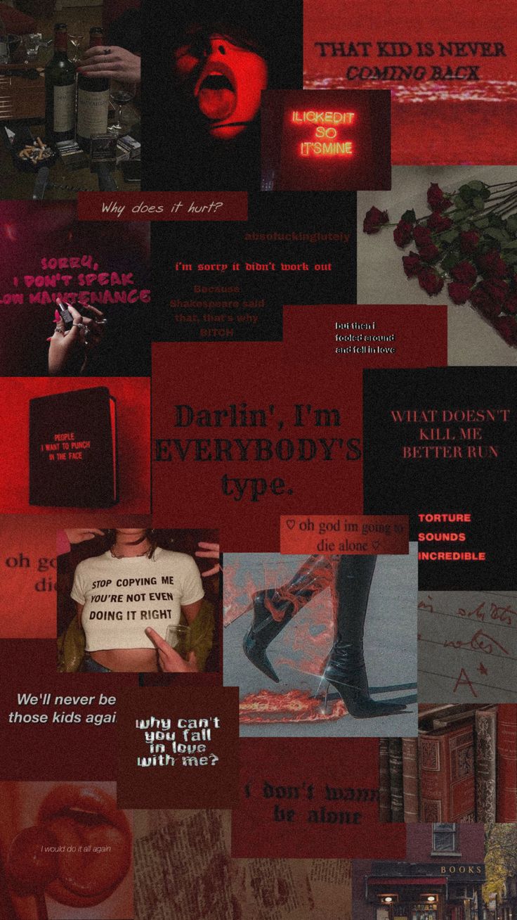 the collage is made up of many different types of text and images, including words that say i'm everybodys type