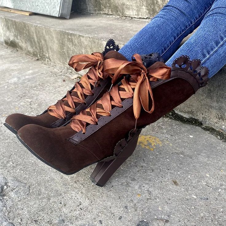 High Heel Boots Women Steampunk Women Sexy Leather Suede Boots Autumn Vintage Winter Shoes Women City Boots, Steampunk City, Steampunk Boots, Women's Lace Up Boots, Victorian Boots, Medieval Woman, Steampunk Women, Look Retro, Suede Leather Boots