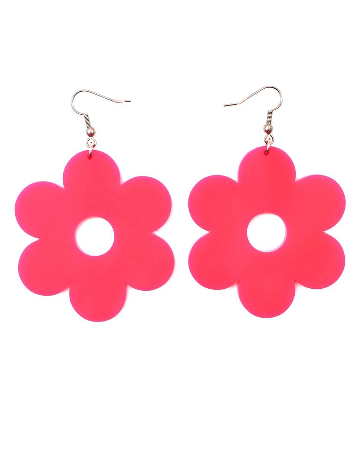 Make a statement at your next music festival with our Daisy Earrings! These earrings are a must-have accessory for any festival-goer looking to add a touch of whimsy and fun to their outfit. Made from high-quality acrylic, these earrings are laser-cut to perfection, giving them a clean and precise finish. Available in four vibrant colors - pink, blue, yellow, and iridescent - these earrings are perfect for anyone who wants to stand out from the crowd. The daisy shape is both playful and feminine Plastic Drop Earrings For Party, Pink Retro Earrings For Spring, Flower Earrings For Summer Parties, Trendy Festival Earrings With Ear Wire, Fun Earrings For Spring Party, Trendy Pierced Earrings For Festivals, Retro Pink Jewelry For Summer, Fun Spring Party Earrings, Trendy Festival Drop Earrings