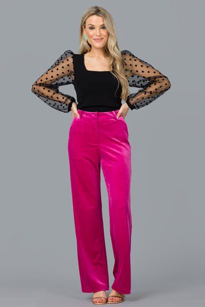 Perfect Velvet Slacks, Magenta :: NEW ARRIVALS :: The Blue Door Boutique Chic Velvet Wide Leg Pants For Work, Chic Wide-leg Velvet Pants, Elegant Pink Wide Leg Pants For Night Out, Chic Velvet Wide Leg Pants, Velvet Wide Leg Full Length Party Pants, Velvet Wide Leg Pants For Party, Pink Fitted Wide Leg Pants For Evening, Elegant Velvet Wide Leg Pants For Party, Velvet Full Length Wide Leg Party Pants