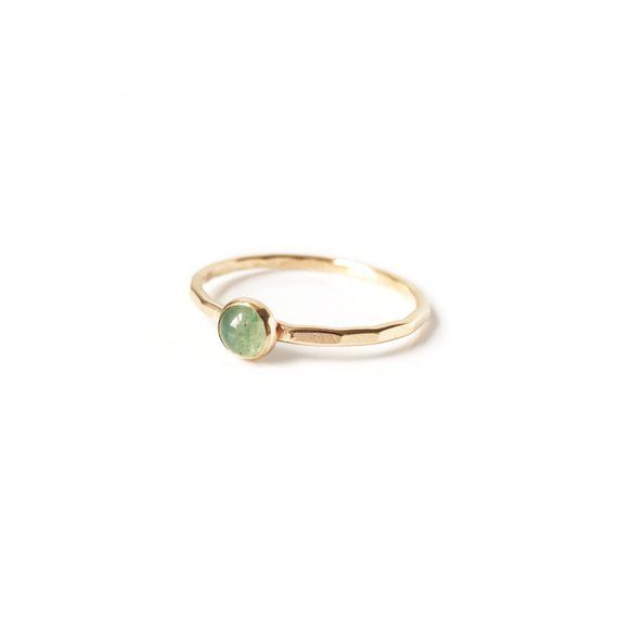 Handmade Green Aventurine Stone Stacking Ring // Delicate Hammered 14k Gold Filled or Sterling Silve Round Aventurine Ring, Stackable Gemstone Rings For May Birthstone, Everyday Stackable Gemstone Rings For May Birthstone, Dainty Gemstone Midi Rings For Everyday, Dainty Everyday Midi Rings With Gemstones, Stackable 14k Gold Emerald Ring For Everyday, Everyday Midi Rings With Birthstone In Round Band, Everyday Birthstone Midi Rings With Round Band, Everyday Birthstone Midi Rings