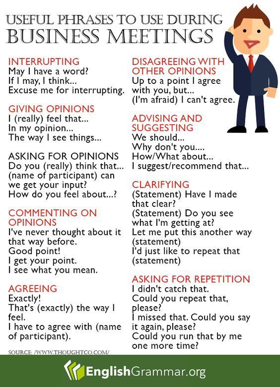 a poster with the words useful phrases to use during business meetings and an image of a