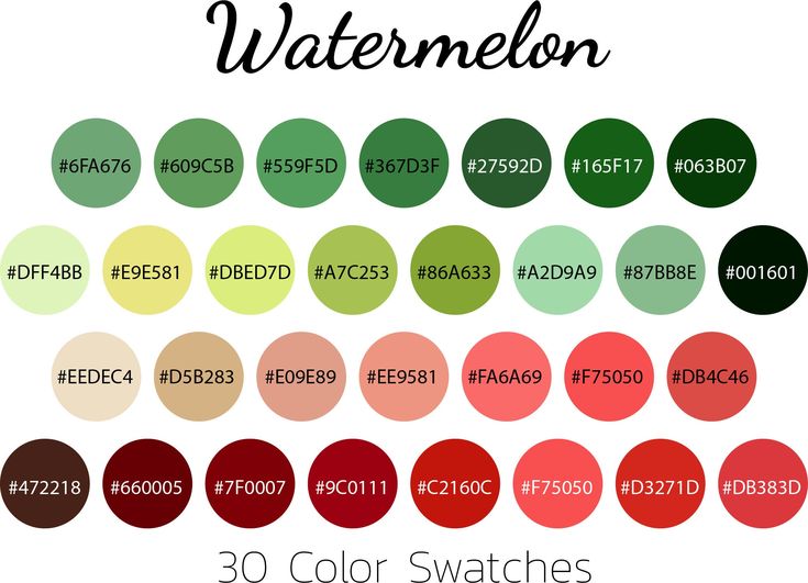 the color swatches for watermelon are all in different colors and sizes, including green