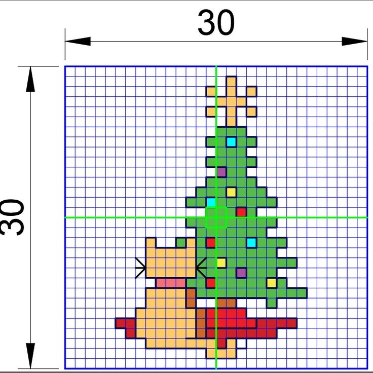 a cross stitch christmas tree with presents on it