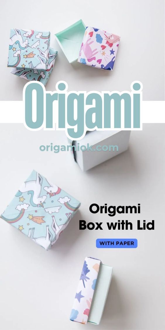 an origami box with lid is shown on the cover, and it's open