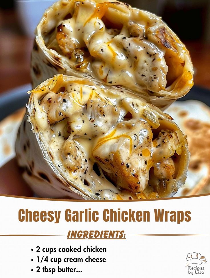 two chicken wraps are stacked on top of each other