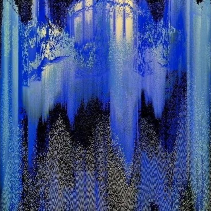 an abstract painting with blue and black colors