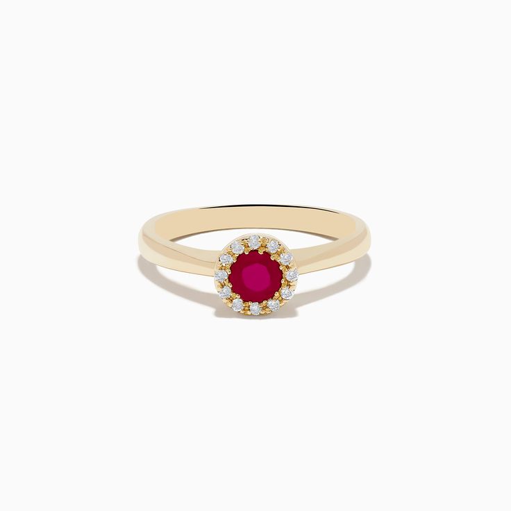 Effy Ruby Royale 14K Yellow Gold Round Diamond Halo Ruby Ring, 0.52 TCW 14k Gold Halo Ring With Prong Setting, 14k Gold Red Cluster Ring With Brilliant Cut, Yellow Gold Cluster Ring With Halo And Round Cut, Heirloom 14k Gold Halo Ring With Round Cut, Yellow Gold Round Cut Halo Cluster Ring, Classic 14k Gold Cluster Ring With Halo, 14k Gold Ruby Ring With Halo Setting, Heirloom Yellow Gold Ruby Ring With Halo Design, Heirloom Ruby Ring In Yellow Gold With Halo Design