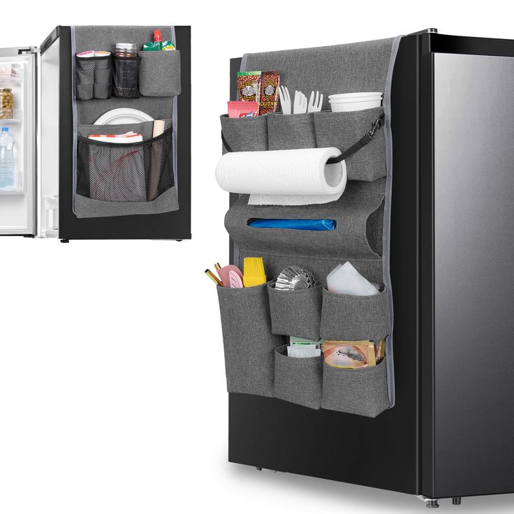 the refrigerator door is open and it has two pockets for items to store in them