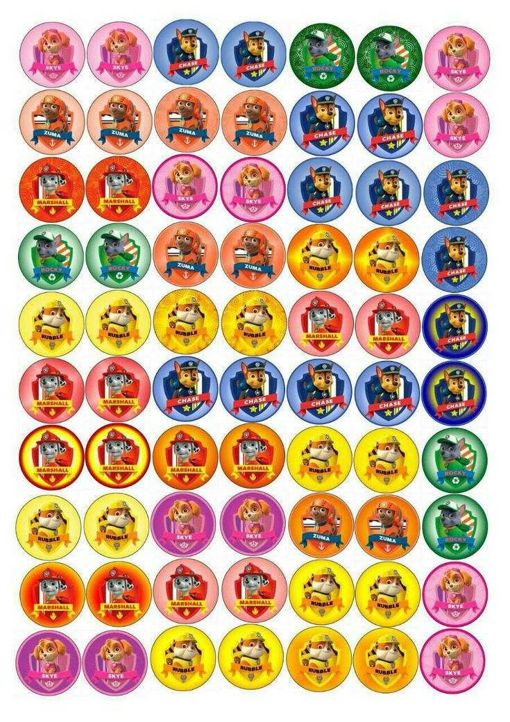 an assortment of cartoon character stickers in various colors and sizes, with the characters on them