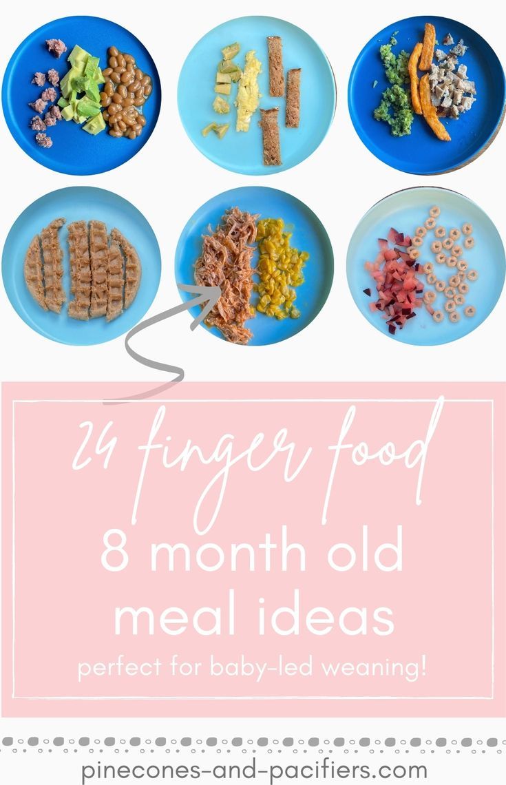 four plates with different foods on them and the words, my finger food 8 month old meal ideas perfect for baby - led weaning