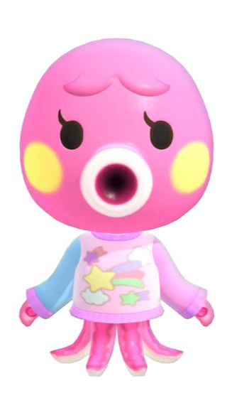 a small pink toy with yellow eyes