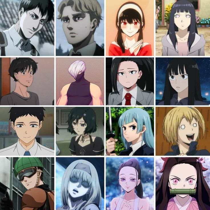 many different anime characters are shown together