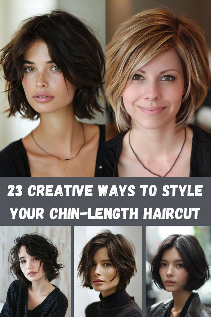 Chin-length hair is versatile and chic. Explore 23 creative ways to style your short cut, whether you're going for sleek and polished or tousled and playful. Women Chin Length Hair, Hairstyle For Chin Length Hair, Chin To Shoulder Length Hair, Chin Length Layered Haircuts, Chin Length Hair Styles For Women, Edgy Chin Length Hair, How To Style Chin Length Hair, Awkward Length Hair, Layered Chin Length Bob