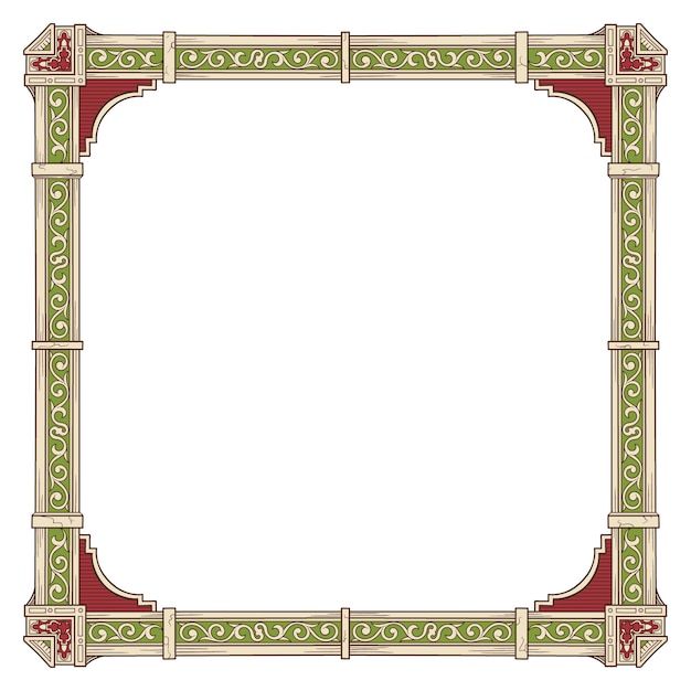 an ornate frame with red, green and white designs on the border is shown in this image