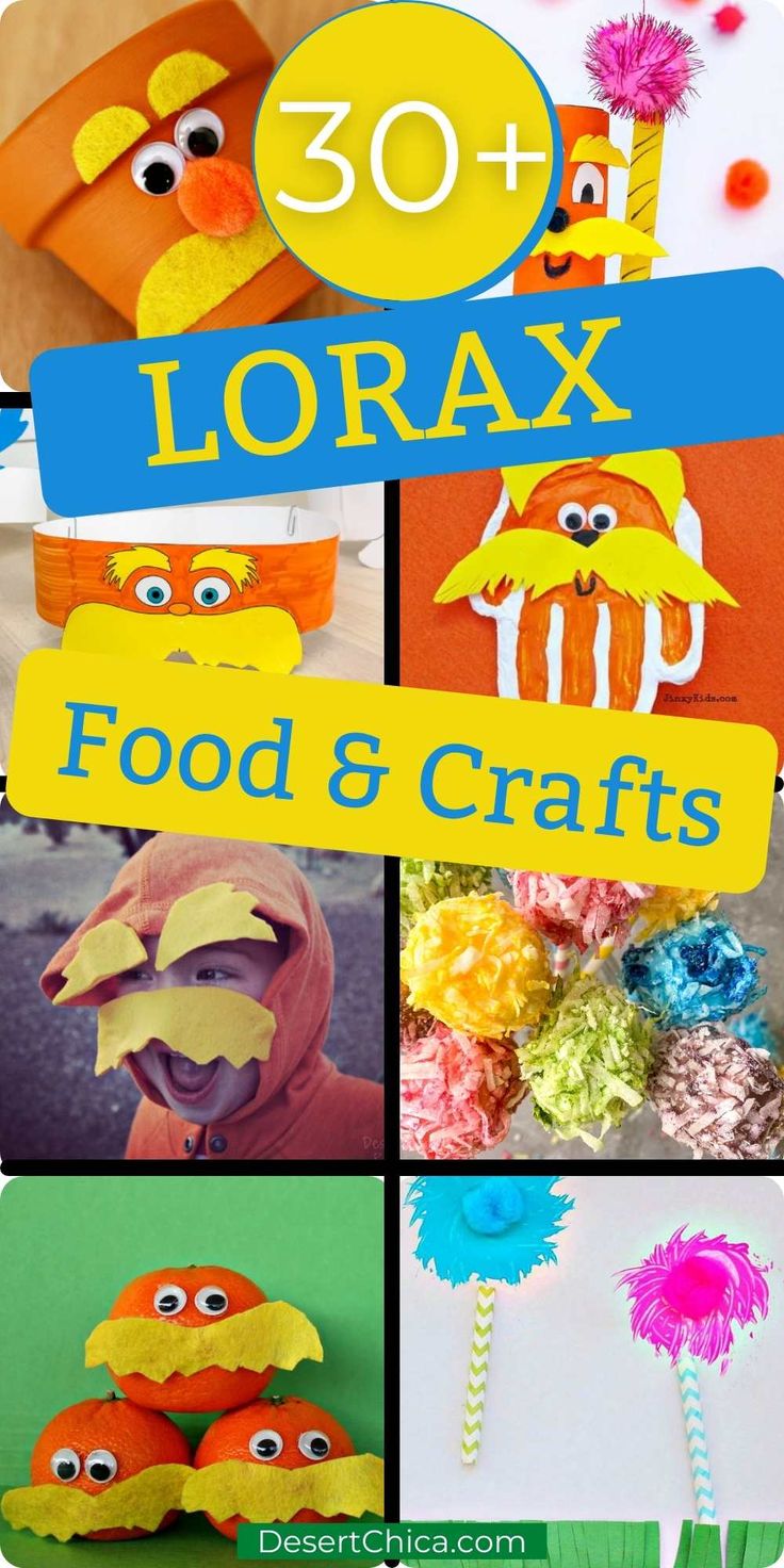 Diy Lorax Costume, The Lorax Crafts, Diy Lorax, Lorax Crafts, Dr Seuss Crafts Kindergarten, Birthday Party Food For Kids, Lorax Activities, Party Food Ideas Kids, Lorax Craft