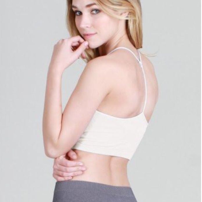 Nikibiki Skinny Y-Back Sports Bra - Stone Sporty Cami Crop Top With Built-in Bra, Cami Sports Bra With Built-in Bra For Gym, Sporty Camisole Sports Bra With Built-in Bra, Sporty Bra-friendly T-back Crop Top, Sporty T-back Bra-friendly Crop Top, Sporty T-back Bra Friendly Crop Top, Seamless T-back Crop Top For Gym, White Sporty Tank Top For Loungewear, Sports Camisole Bra With Built-in Bra