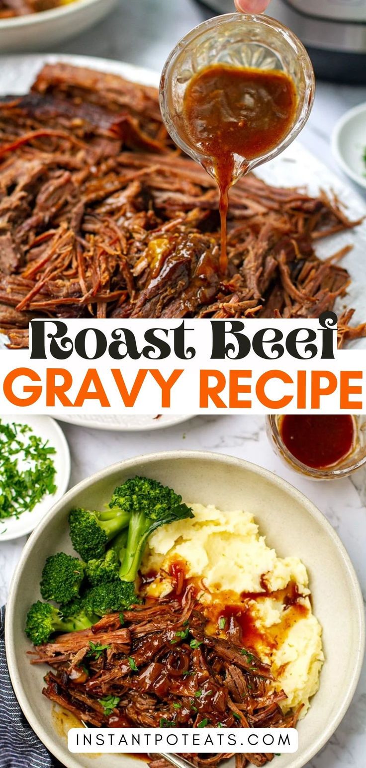 roast beef and gravy recipe with broccoli on the side