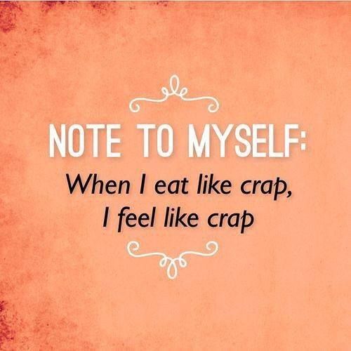 a quote written in white on an orange background with the words note to myself when i eat like crap, i feel like crap