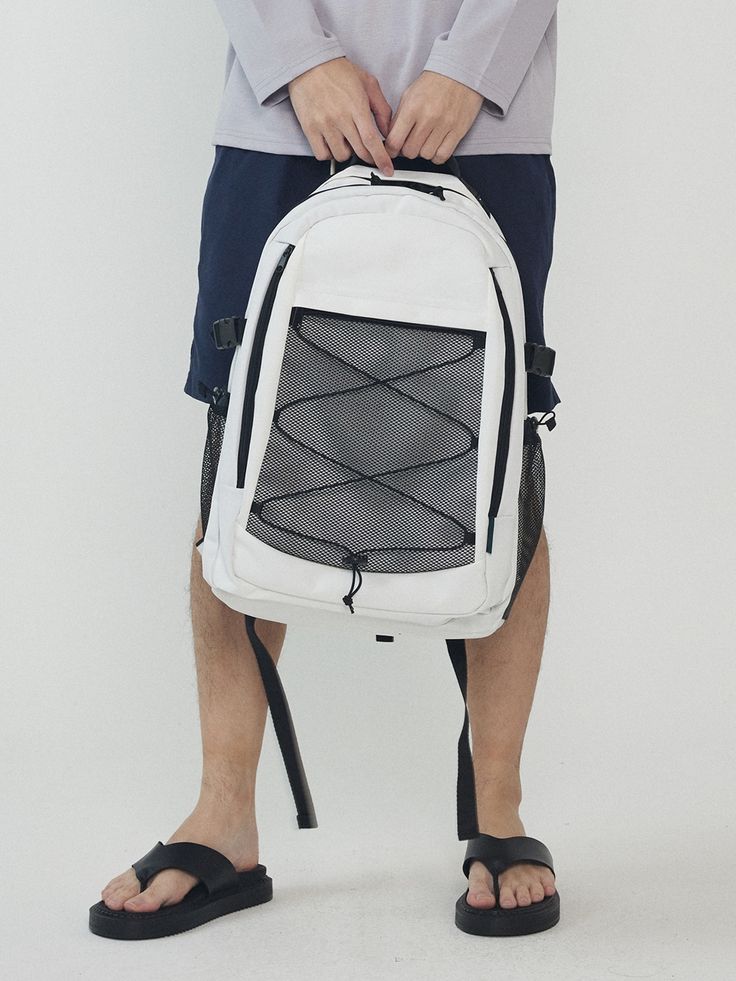 Editor's notesIt is a casual backpack for daily use. The backpack has string and mesh pocket on the front for storage.- Casual backpack- Mesh pocket with string- Side mesh pockets- Zipper closureMeasurements(in.)One Size- Width: 12.2 in.- Height: 20.1 in.- Depth: 4.9 in.*Model info: Height 5’ 11” Waist 32 in. / Fitting size: One SizeComposition & Care- 100% Polyester- Hand wash in cold waterDesigner- by ANALOGMOOD Daily Use Mesh Backpack Bag, Casual Mesh Bag For Daily Use, Casual Backpack With Mesh Pockets For Daily Use, Casual Travel Bags With Mesh Pockets, Sporty Backpack With Mesh Pockets, Daily Use Bags With Mesh Pockets, Casual Bags With Mesh Pockets For Daily Use, White Mesh Travel Bag, Mesh Backpack For Outdoor Activities