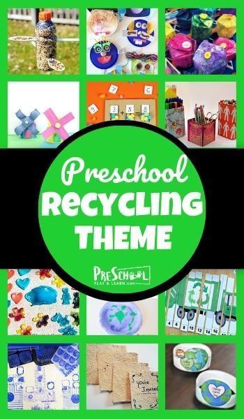 a collage of photos with the words preschool recycling theme on it