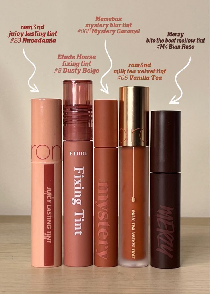 Affordable Fall Lip Product Recommendations Korean Lip Tints, Warm Tone Makeup, Korean Lip Tint, Fall Lips, Lip Tints, Makeup Accesories, Ethereal Makeup, Fancy Makeup, Lip Products