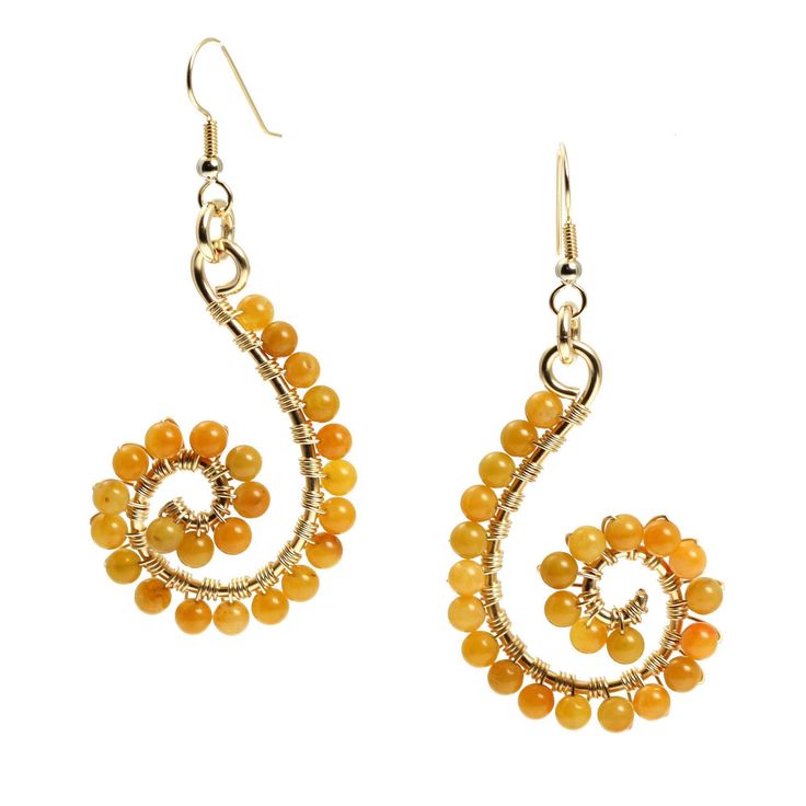 The exotic beauty of Yellow Jade never goes out of style. These 14K Gold-filled Wire-wrapped Dangle Earrings will capture your love for the unique, while providing you with a splash of color. Pair them with your favorite ring for a look that is both captivating and enchantingly you. Brighten up your ensemble with these bold earrings! .Measures approximately 2 1/4 inches in Length x 1 1/4 inches in Width 14K Gold-filled French Wires, for pierced ears only. Gift Boxed.