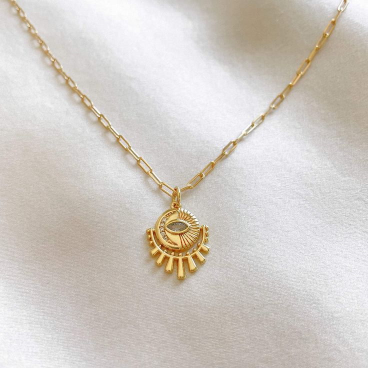 Evie Necklace – LE sensor Silver Sun And Moon Design Gold-plated Necklace, Round Adjustable Necklace With Sun And Moon Design, Adjustable Round Sun And Moon Design Necklace, Everyday Adjustable Sun And Moon Design Necklace, 14k Gold Pendant Necklaces With Sun And Moon Design, Everyday Celestial Charm Necklace With Adjustable Chain, Everyday Celestial Necklace With Adjustable Chain, 14k Gold Sun And Moon Pendant Necklace, Everyday Yellow Gold Sun And Moon Necklace