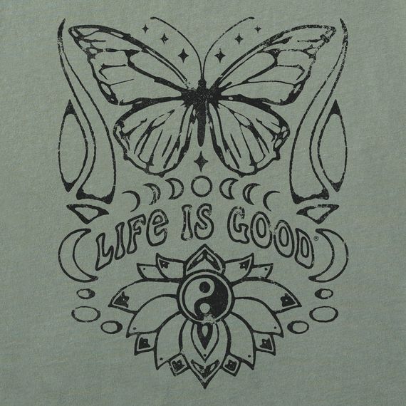 a drawing of a butterfly with the words life is good on it's back