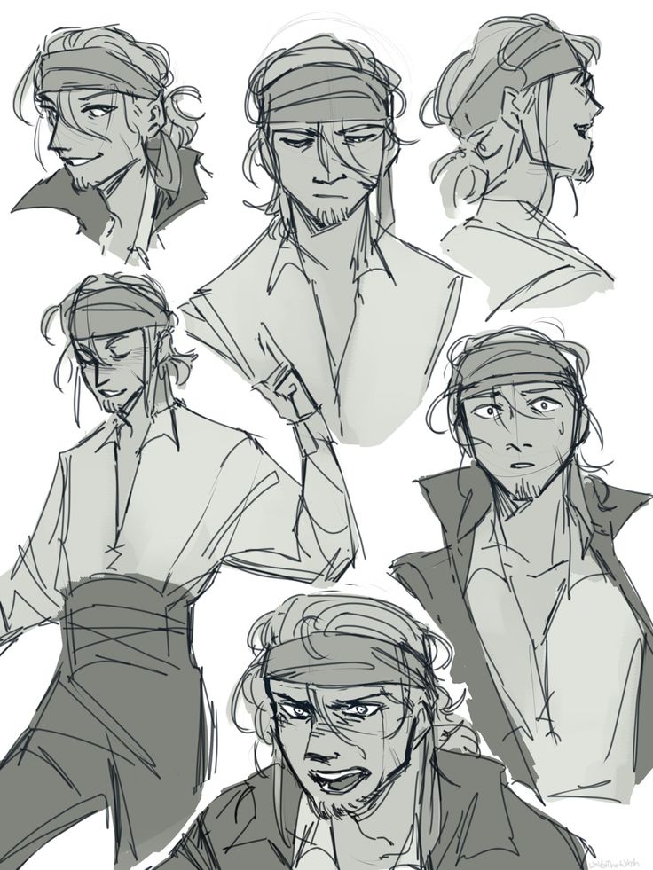 some sketches of people with different hair styles and facial expressions, one is wearing a hat