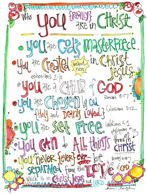 a colorful poster with the words you are in christ and other things to say on it