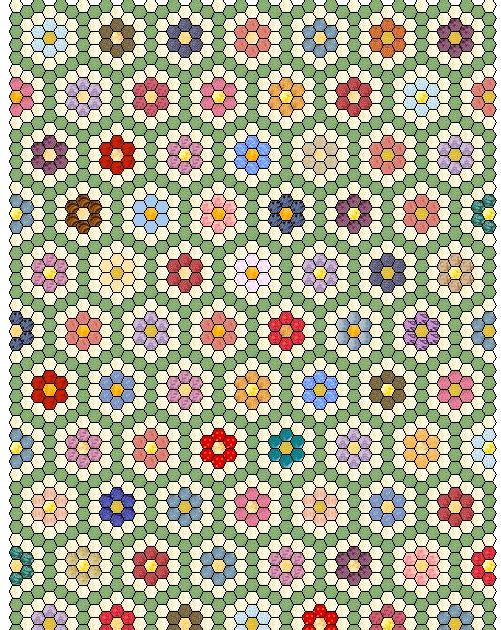 an image of a quilt with many different colors and shapes on it, including circles