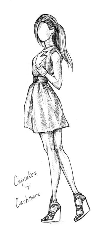 a drawing of a girl standing with her hands folded in front of her face and looking down