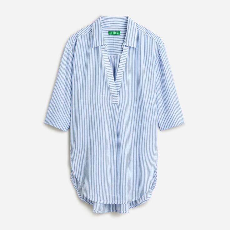 Popover shirt in striped airy gauze Gauze Shirt, Popover Shirt, Get Dressed, Matching Sets, Womens Swimwear, Fashion News, J Crew, Top Shirt, For Women