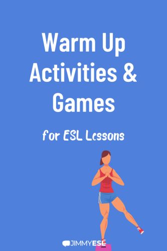 the cover of warm up activities and games for esl lessons, with an image of a