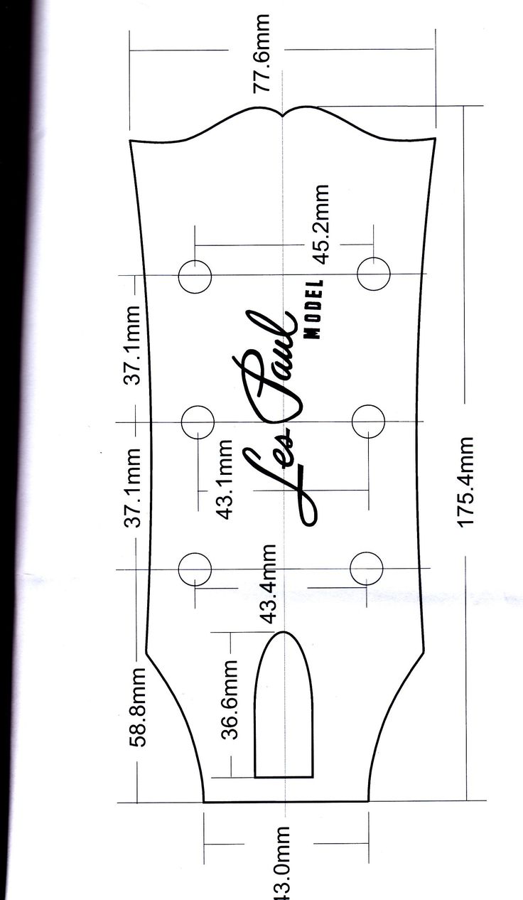 an image of a drawing of a guitar neck with the measurements for it and how to draw