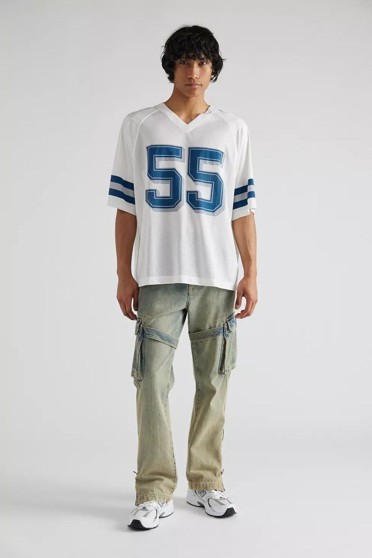 Standard Cloth Football Jersey | Urban Outfitters Varsity Baseball Jersey With Team Logo, Varsity Jersey For College, College Varsity Jersey, Collegiate Jersey For Streetwear During Sports Season, Short Sleeve College Jersey For Sports Season, College Football Season Jersey With Letter Print, White Sporty Baseball Jersey For College, College Short Sleeve Jersey For Sports Season, Collegiate Jersey With Letter Print For Football Season