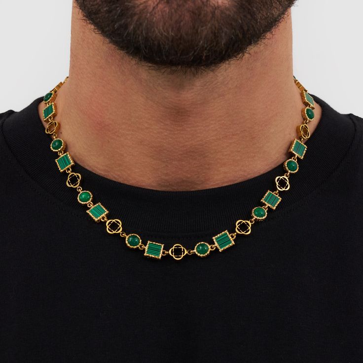 Length: 19.5"Stone Size: 5-10mm Renowned for its abundance of positive energy, the Quartz Gemstone Necklace is handcrafted with premium-cut Quartz and Malachite gems. Linked by 18K Clovers throughout, each stone is housed within a bezel setting, boasting full beveled edges that not only enrich their vibrant green hues but also enhance their durability. Unique coupled links ensure a perfect fit along the neckline, while our classic CD clasp and scratch-proof plating present the quality of a piece Ice Necklace, Green Hues, Green Quartz, Luxury Gift Box, Pearl Gemstone, Vibrant Green, Bracelet Gold, Chain Pendants, Gemstone Bracelet