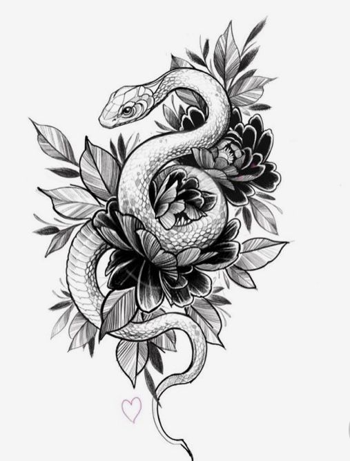 a snake and flowers tattoo design