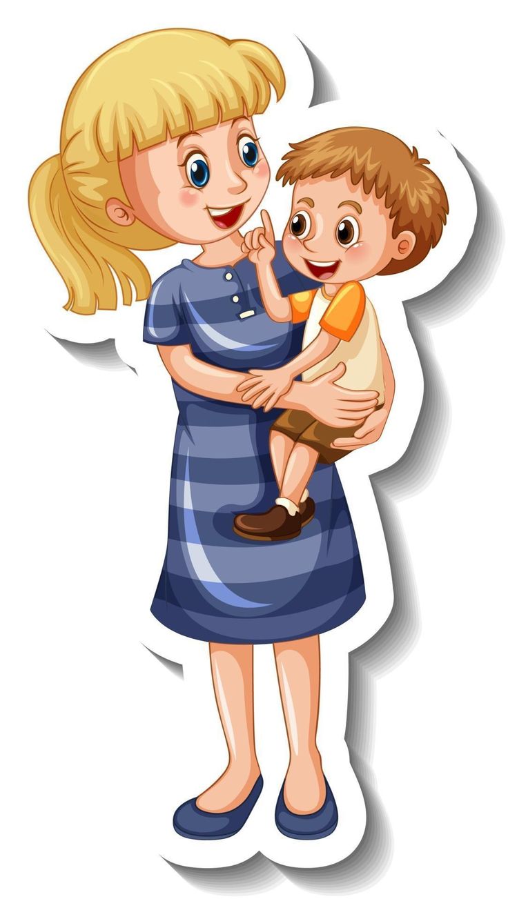 a girl holding a boy on a white background