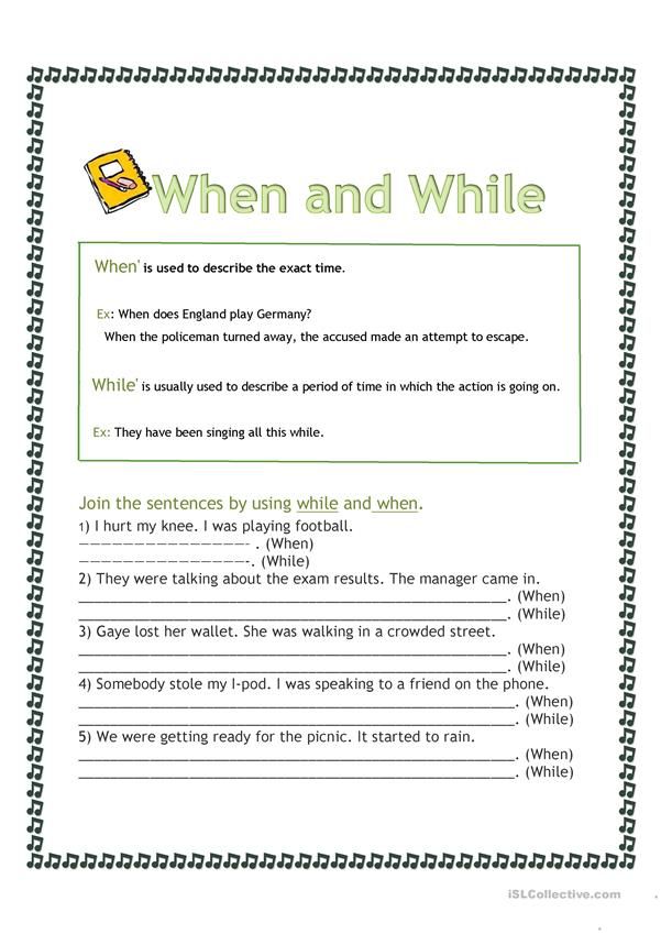 the worksheet for reading when and while